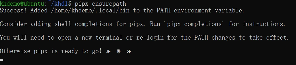 pipx ensurepath:已加入 PATH,需要重新打开终端或重新登录